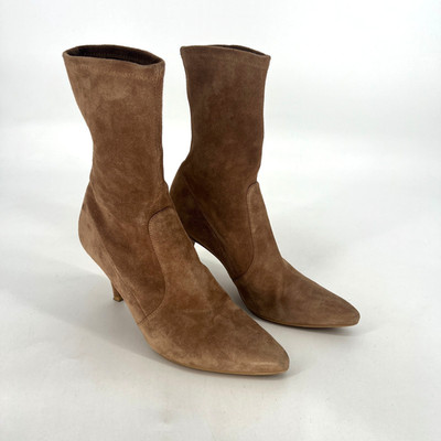 Stuart Weitzman Suede Sock Bootie Brown Womens 7.5 Classic Simple Basic