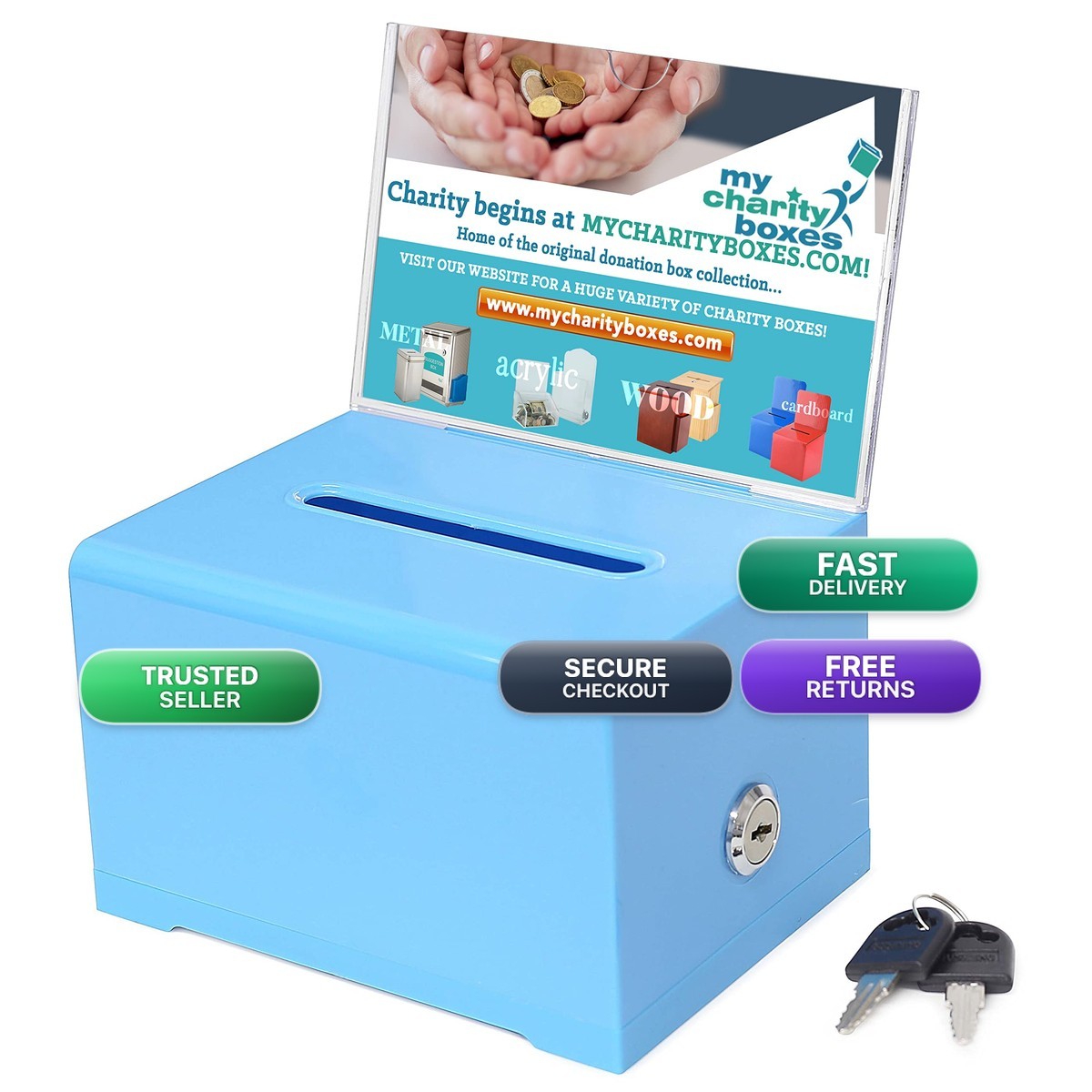 My Charity Boxes AC-32 Blue Donation Collection Box 6.25 x 4.75 x 4 in 4 x 6 in