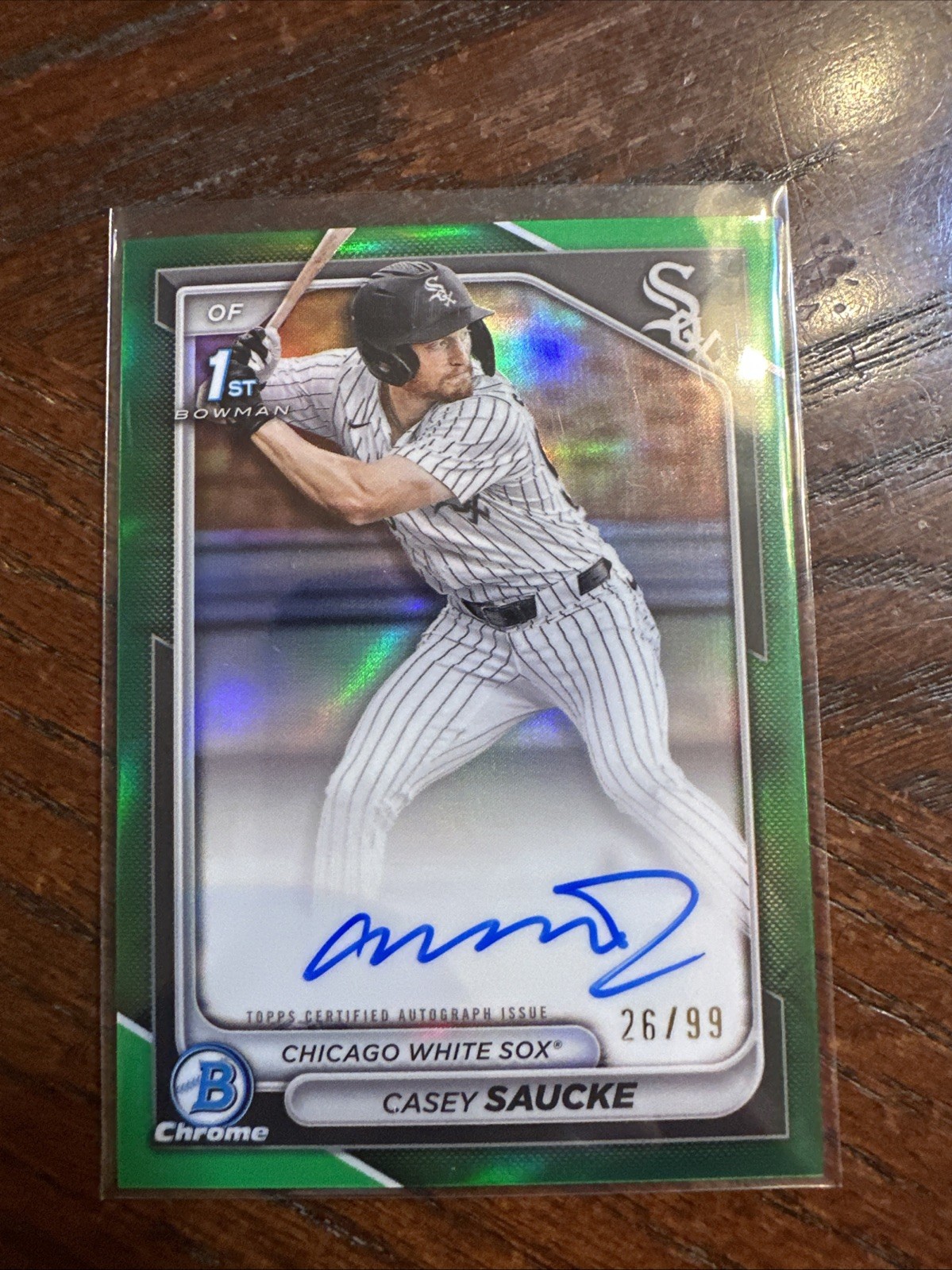 2024 Bowman Chrome Draft - Casey Saucke - Auto Green /99 - 1st Bowman