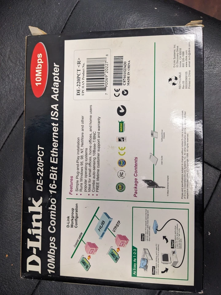 D-Link DE-220PCT 10Mbps Combo 16-Bit Ethernet ISA Adapter MINT - Image 2 of 4