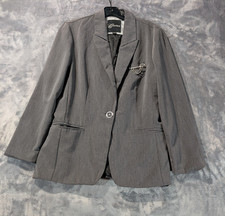Y2K Glam Gray Single Button Blazer Rhinestone Safety Pin Brooch Womens XL Guess