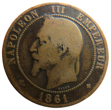 1861-BB France Napoleon III France 10 Centimes Coin