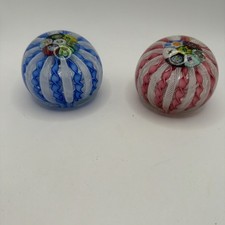 2 Stunning Glass Murano Millefiori Latticino Paperweight Made in Italy