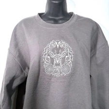 Grandma Grandpa Core Thick Sweater Deer Floral Charcoal Gray Womens Large Noelty