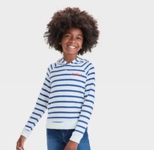    Cat  Jack Girls Navy Striped Pullover Hoodie Sweatshirt Size XS 4/5   