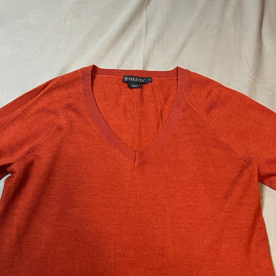 Suéter Pendleton Mujer Pequeño S 100% Lana Merino Naranja Quemado Pullover Cuello Top Foto 2 de 4