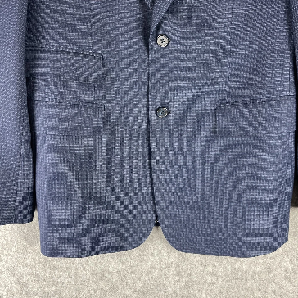 English 洗衣 2 件套男式蓝色格子西装外套 Peak 40R 裤子 34x30 弹性 — 第 4/4 张图片