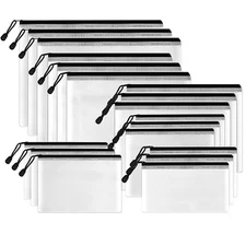 SUNEE Multisize Plastic Zipper Pouches (Black, 18 Packs), Water-Resistant Zip...