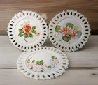 Vintage Hand painted Kemple Milk Glass Reticulated 7” Plates , Pink Roses 3 Pcs
