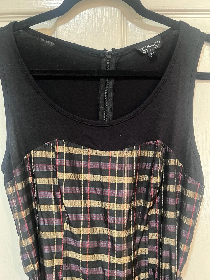Платье фигуристки женское для девочек Topshop вечернее без рукавов с пузырчатым подолом клетчатое размер США 6 - Изображение 2 из 4