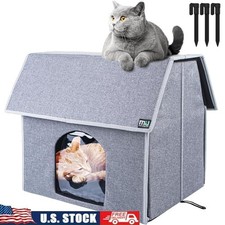 Large Waterproof Cat House W/ Double Sided Cushion Indoor Outdoor Pet Shelter US