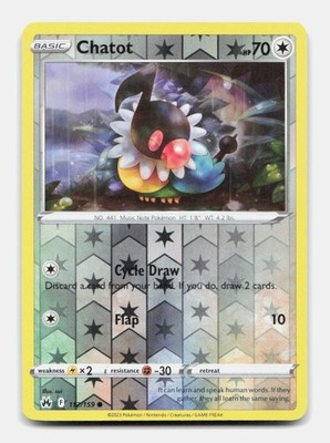 Chatot 112/159 Common CRZ Crown Zenith Pokemon Reverse Holo NM