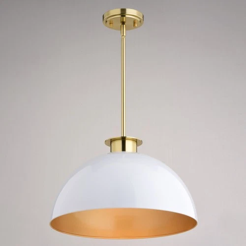 Vaxcel Lighting P0411 Devon 16"W Pendant - Glossy White / Satin Brass - Picture 5 of 12