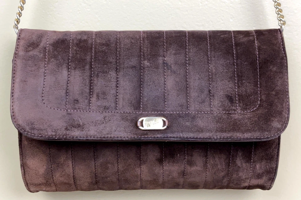 De Colección Salvatore Ferragamo Bolso sin asas de hombro Cartera Acolchado Gamuza Cadena Dorada Y2K Foto 2 de 4