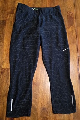 Nike Dri Fit Black Relay Capri Fitted Athletic Leggings Womens Small
