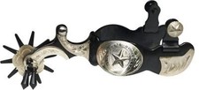Showman Black Steel Spurs w/ Engraved Silver Texas Star