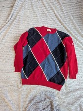 Vintage 80's Pringle Scotland 100% Lambswool Argyle Sweater Men's Medium Red