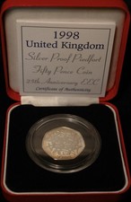 1998 EEC 25th Anniversary Fifty Pence 50p PIEDFORT Silver Proof Royal Mint Case