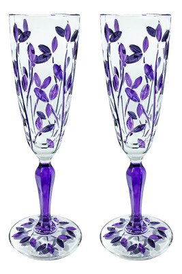 Paar Murano Gläser Champagner Lila Weinlicht Stiel Blume Venedig