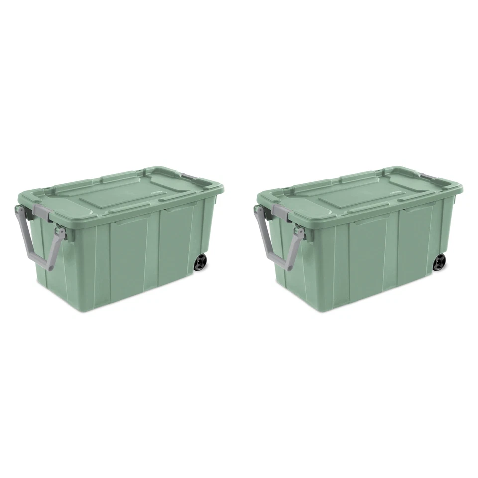 Sterilite 40 Gallon Wheeled Industrial Tote Plastic Adult, Green Sage, Set of 2 - Image 2 of 4