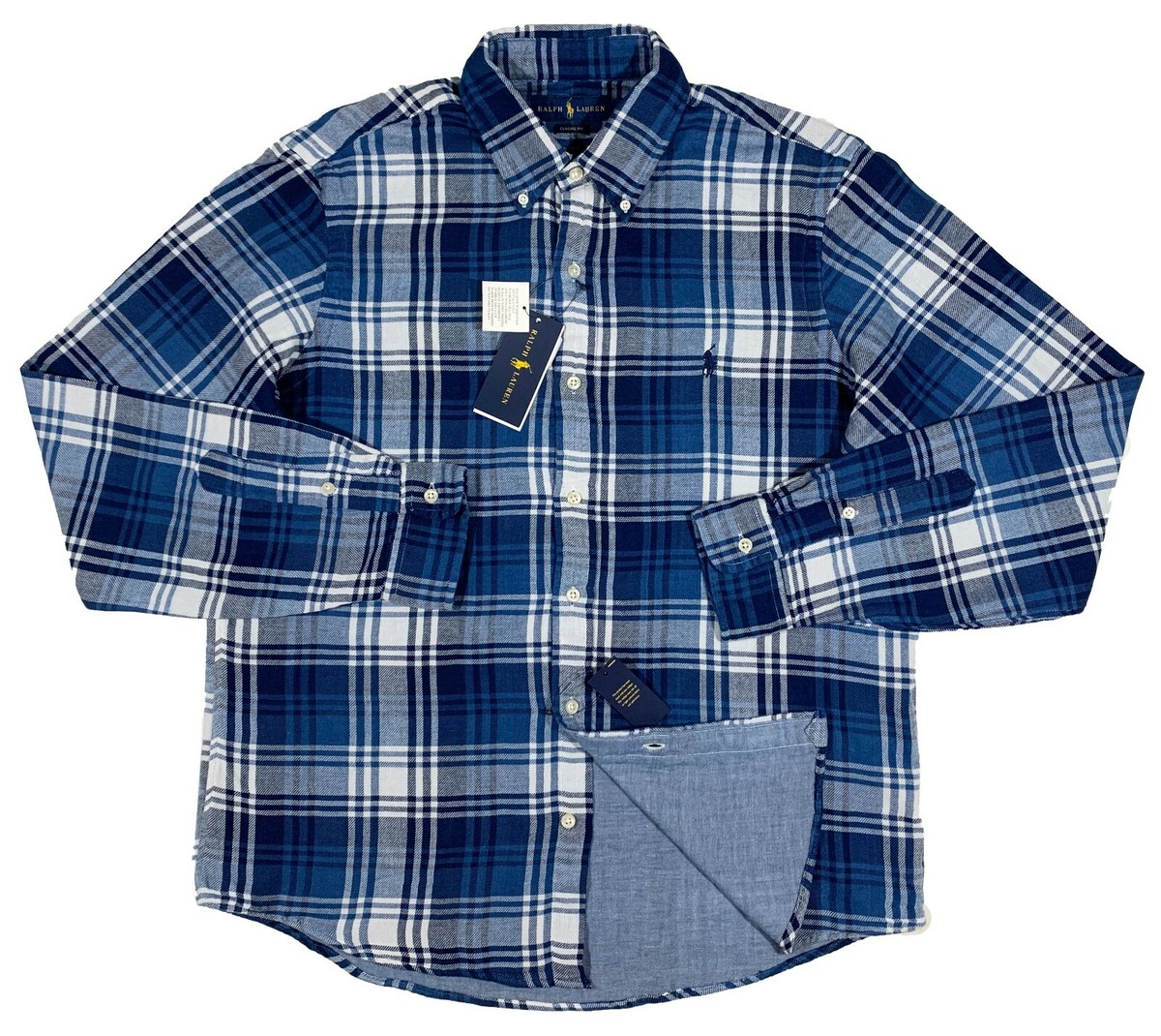 Men's RALPH LAUREN Blue White Plaid Flannel Shirt Small S