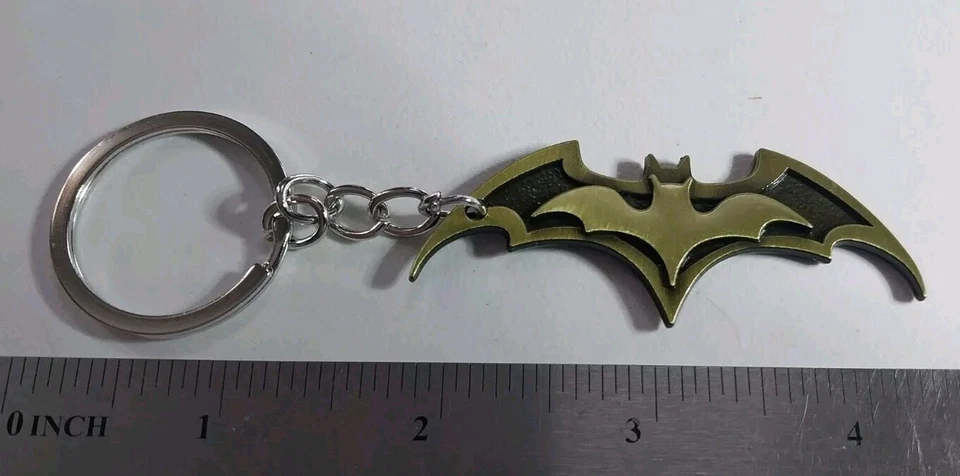 Batman Keychain w/ Split Ring Black & Brass Tone New - Image 2 of 4