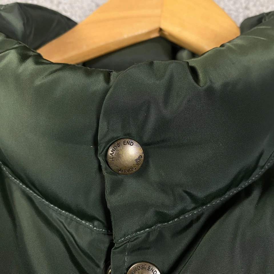 Lands' End Down Feather Puffer Vest Men Small S Green Insulated Puff Snap Jacket - Image 3 of 4