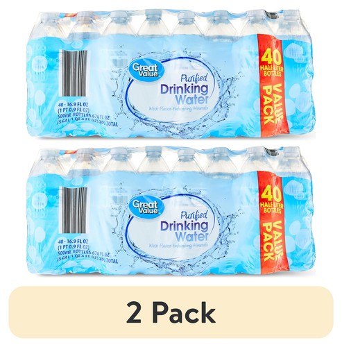 (2 pack) Great Value Purified Drinking Water, 16.9 Fl. Oz., 40 Count,New Upgrade