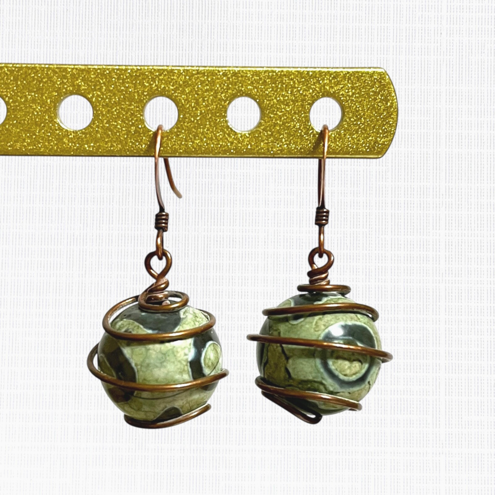 Copper Wire Wrapped Earrings Round Dangle Coiled … - image 6