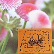 Easter Flower Basket Wood Mounted Rubber Stamp Spring Scene Great Impressions