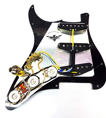 Carparelli Pre Wired Fully Loaded Drop In 11 hole Strat SSS Black 3ply Pickguard