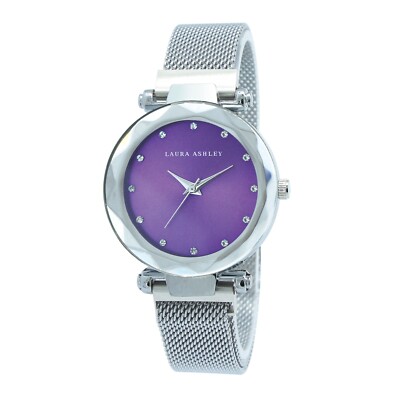 Laura Ashley Women's 36mm Mesh Strap Facet Bezel Magnet Clasp