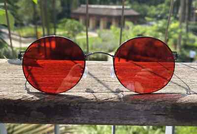 Round titanium red sunglasses men's red glasses vintage red Sun Glasses UV400