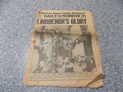 VINTAGE NY Daily Mirror -June 14, 1927 LINDBERGH'S GLORY -Parade coverage