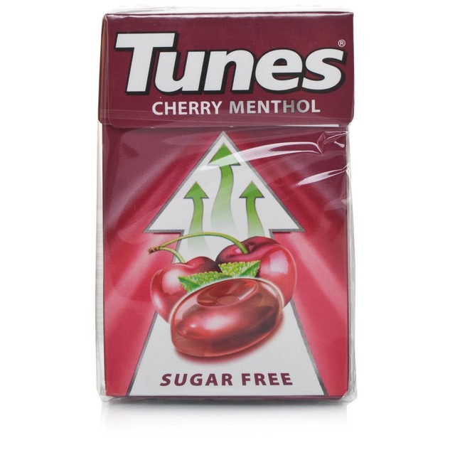 48x Packets of TUNES Cherry Menthol Sugar Cough & Throat Sweets 37g 12p
