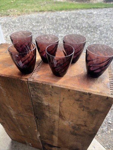 6 Vintage Hazel Atlas Moroccan Amethyst Swirl 4oz Cocktail  Glass Purple (T7)