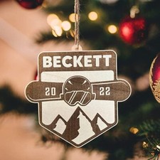 Personalized Snowboarding Wood Plastic Ornament - Custom Name Skier Ornament, Sk