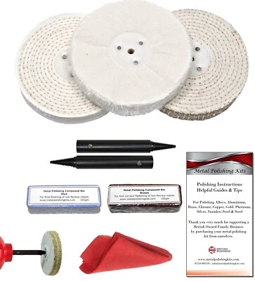 MPK Bench Grinder Metal Polishing Kit Aluminium Alloy Brass 8pc 6" x 1"