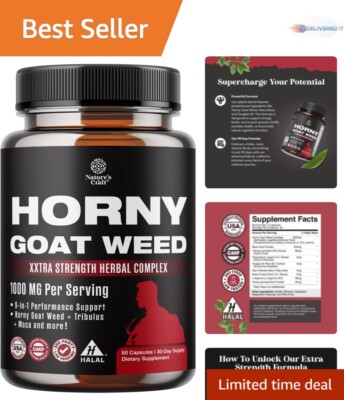 Halal Certified Horny Goat Weed & Black Maca Root for Men s Vitality - 60 Caps