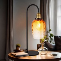 Tischleuchte Beistelllampe Leseleuchte Nachttischlampe Messing Glas Amber H 55Cm