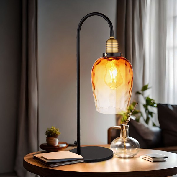 Tischleuchte Beistelllampe Leseleuchte Nachttischlampe Messing Glas Amber H 55Cm-image