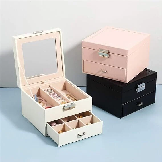 Portagioie Specchio Scatola Portagioielli espositore Porta Gioielli Eco Pelle - Immagine 2 di 4