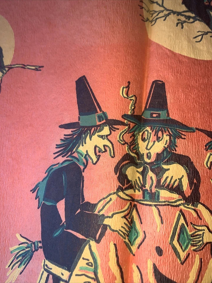 "1 papel crepé raro vintage de tres brujas de lectura de tarot calabaza Halloween 13x13""" Foto 4 de 4