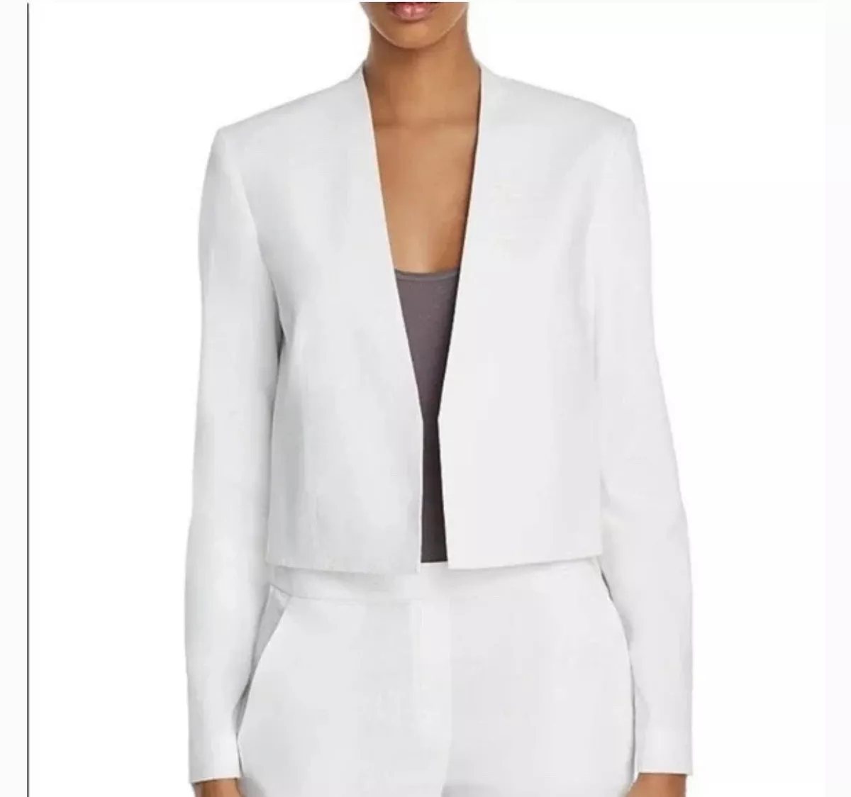 THEORY Collarless White Eco Crunch Wash Open Front Blazer Jacket Size 2  $395MSRP