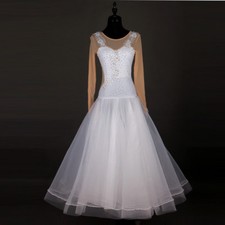 Latin Ballroom Dance Dress Modern Salsa Waltz Standard Long Dress F253 White