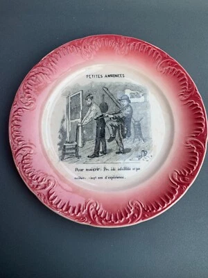 Sarreguemines Serie PETITES ANNONCES Dessert Deko Teller Humor 6.um 1900 - Bild 1 von 3