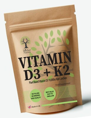 Vitamin D3 10000iu K2 200mcg Natural Plant Based Vegan Vitamin D3 K2 Capsules