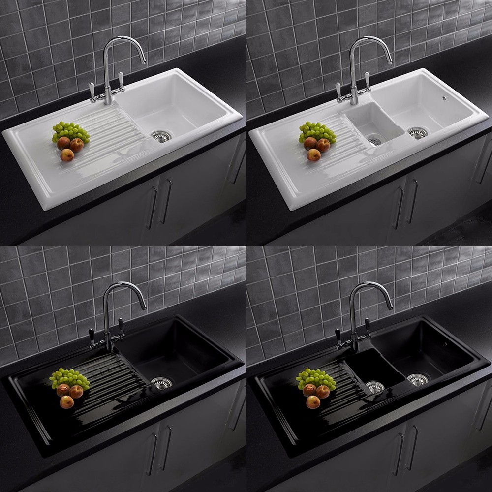Reginox Single & 1.5 Bowl White, Black Reversible Ceramic Kitchen Sink