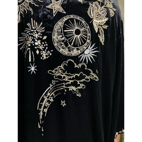 Johnny Was Miaora Black Velvet Celestial Moon Star Tunic Blouse PXL - Picture 5 of 17
