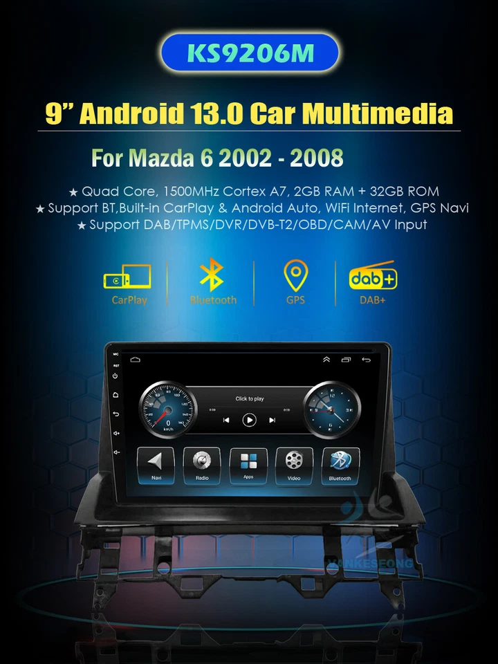 9" For Mazda 6 2002-2008 CAR STEREO DAB RADIO HEAD UNIT GPS ANDROID 13 SAT NAVI - Image 3 of 4
